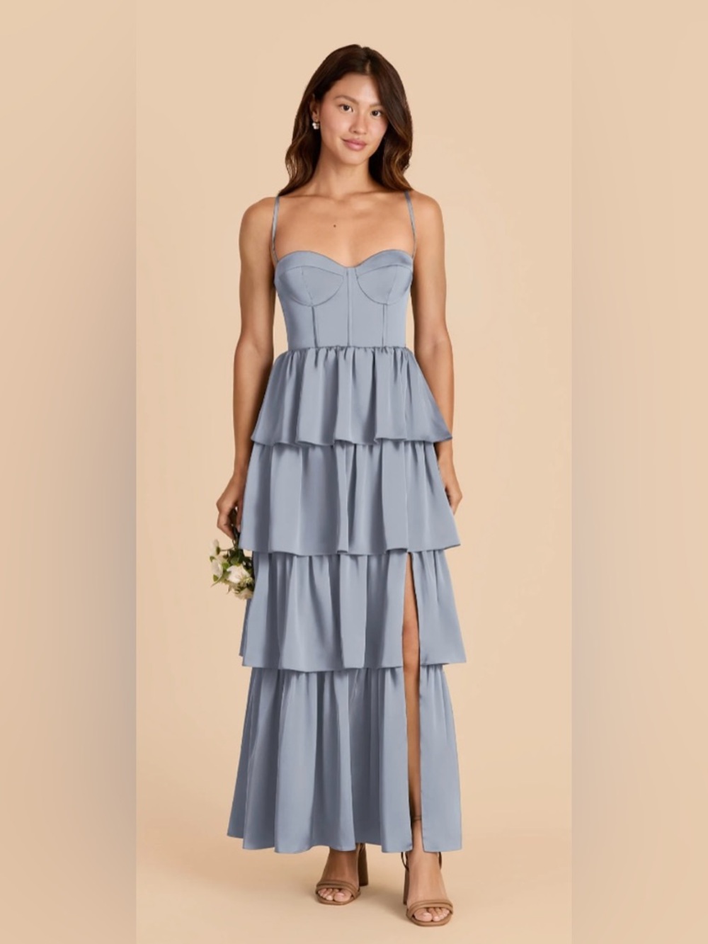 Birdy Grey Lola Dress in Dusty Blue Matte Satin - Brand New, Never Worn